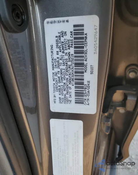 2003 Toyota Camry Le from USA, damaged, VIN 4T1BE32KX3U725219